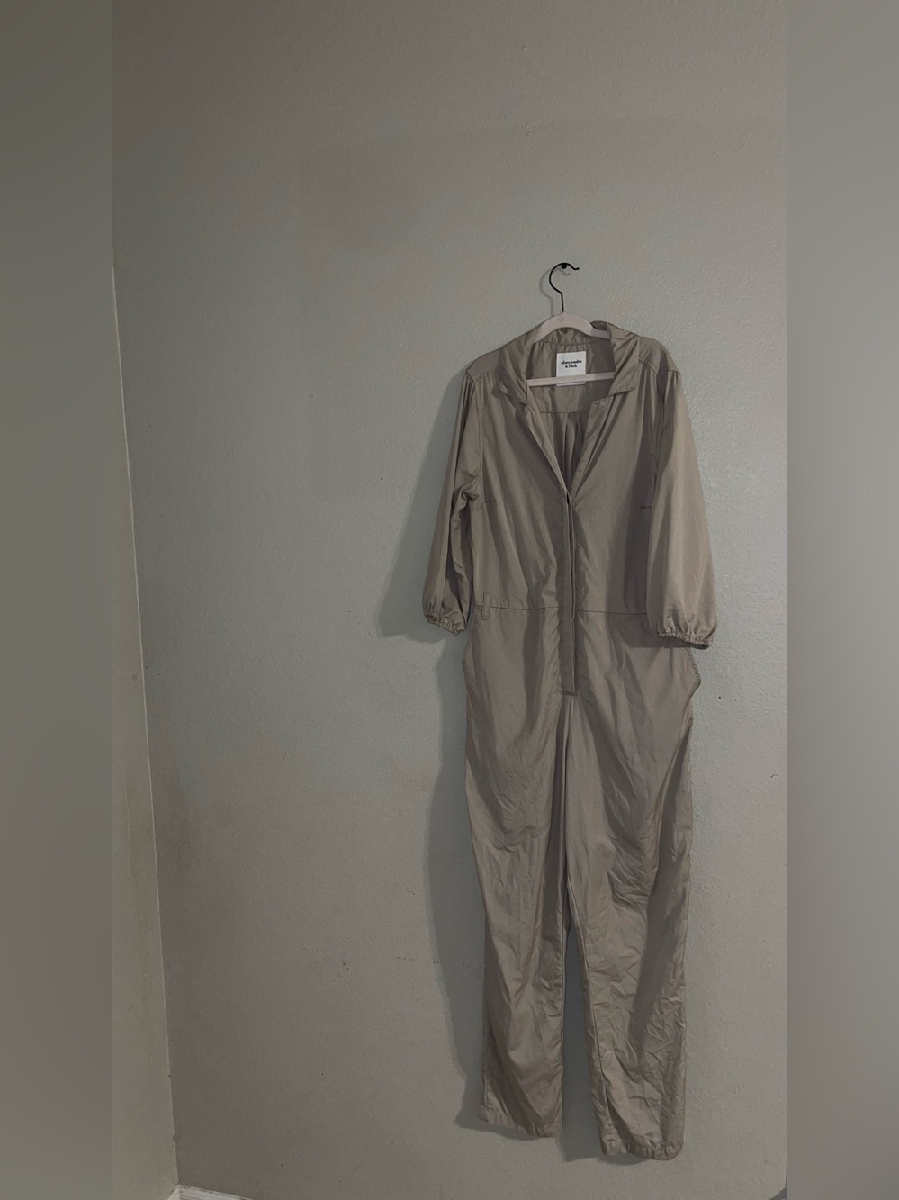 Abercrombie & Fitch Taupe Women's button-up Front Jumpsuit